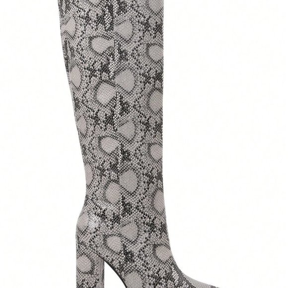 Multicolor Preppy Womens Ladies Fashion Boots Snake Print Chunky Heel Boots - Picture 5 of 5